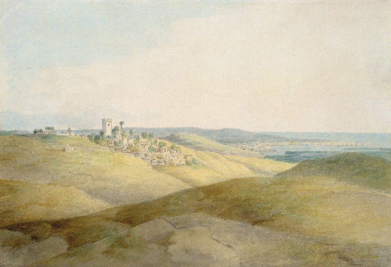 Pough Hill, niedaleko Bude, Cornwall (pióro i atrament i toaleta na papierze) autorstwa Francis Towne
