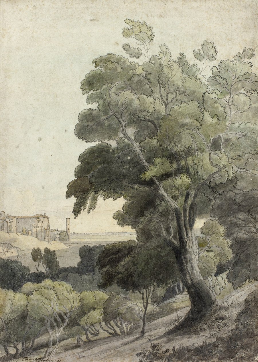 Tivoli, Pokazuje Rzym w oddali, ok.1781 autorstwa Francis Towne