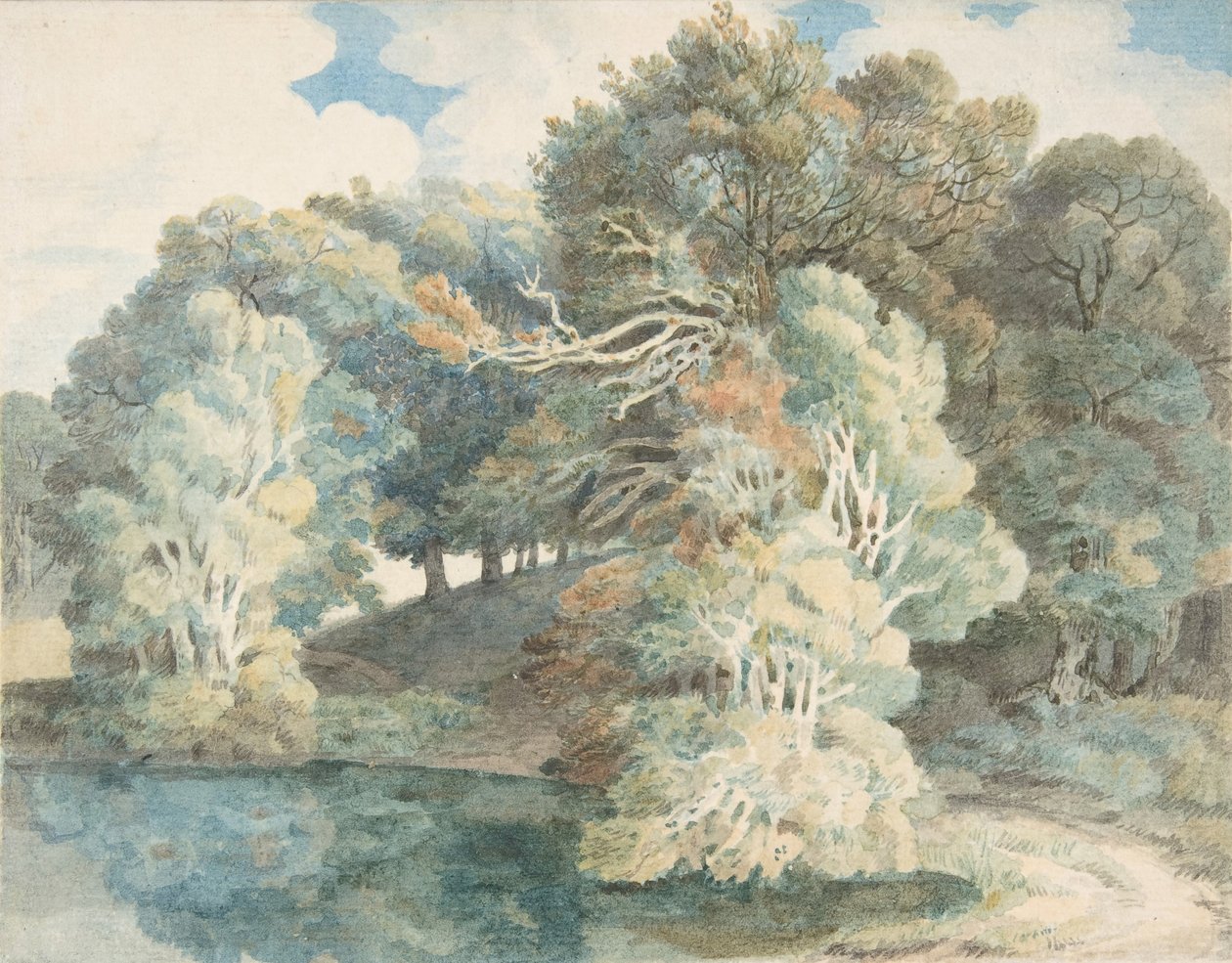 Drzewa nad jeziorem, Peamore Park, niedaleko Exeter, Devon, 1790-1810. autorstwa Francis Towne