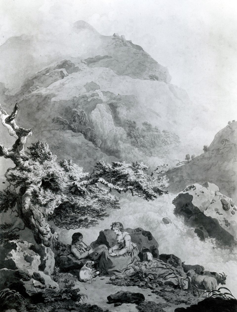 Ilustracja do „Nouvelle Héloise” 1786 Jeana-Jacquesa Rousseau (pióro i atrament z toaletą) autorstwa Francis Wheatley