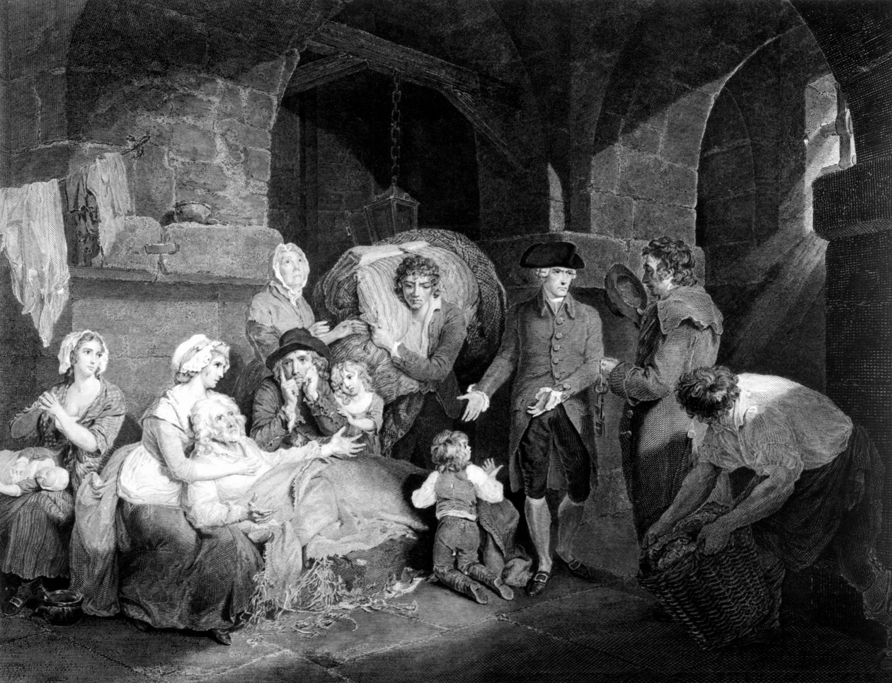 John Howard Esq. (1726-1790) Wizyta i ulga w nieszczęściu więzienia, grawerowane przez Jamesa Hogga, 1790 autorstwa Francis Wheatley