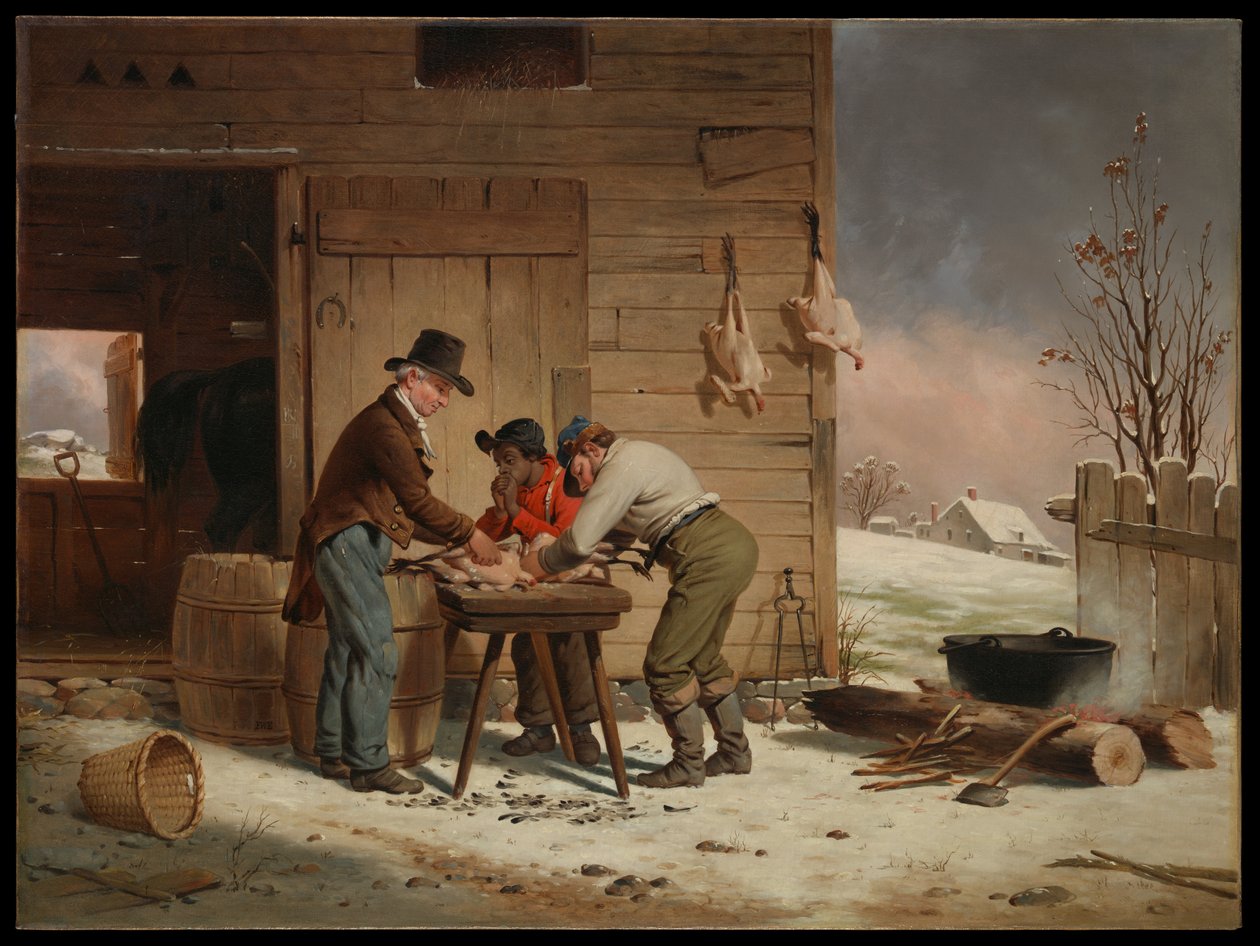 Przygotowania do Świąt Bożego Narodzenia (skubanie indyków) autorstwa Francis William Edmonds