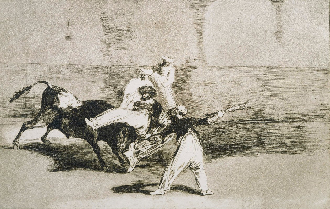 Wrzosowisko schwytane przez byka... z La Tauromaquia autorstwa Francisco de Goya