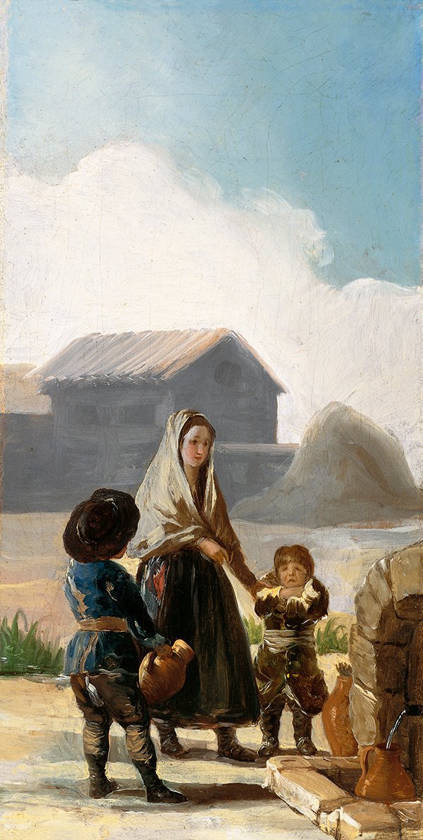 Kobieta i dwoje dzieci przy fontannie autorstwa Francisco de Goya