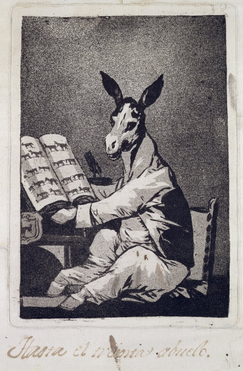 Już w czasach jego dziadka, tablica 39 „Los Caprichos”, 1799 (akwatinta) autorstwa Francisco de Goya