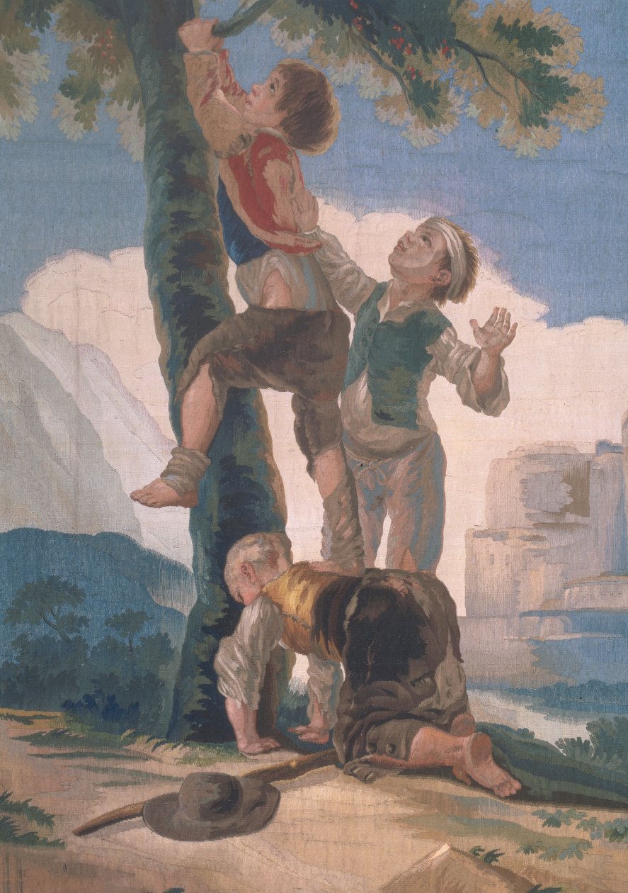 Chłopcy wspinający się na drzewo (gobelin) autorstwa Francisco de Goya