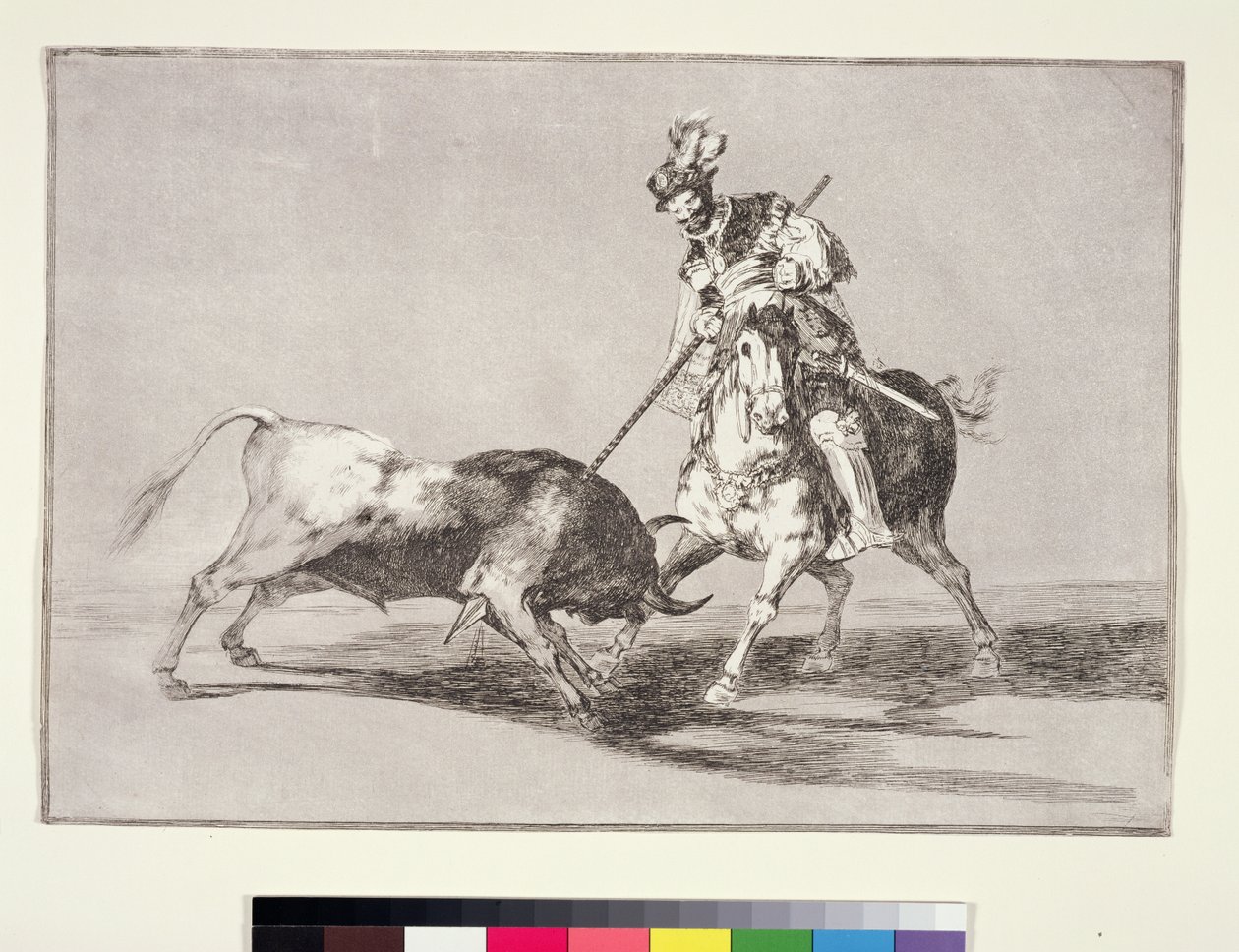 El Cid (ok.1040-99) przebija innego byka, tablica 11 z La Tauromaquia, 1816 autorstwa Francisco de Goya