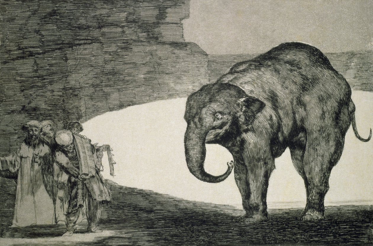 Folly of Beasts, z serii Follies, or Other Laws for the People, ok. 1815-24 (akwaforta i akwatinta na papierze japońskim) autorstwa Francisco de Goya
