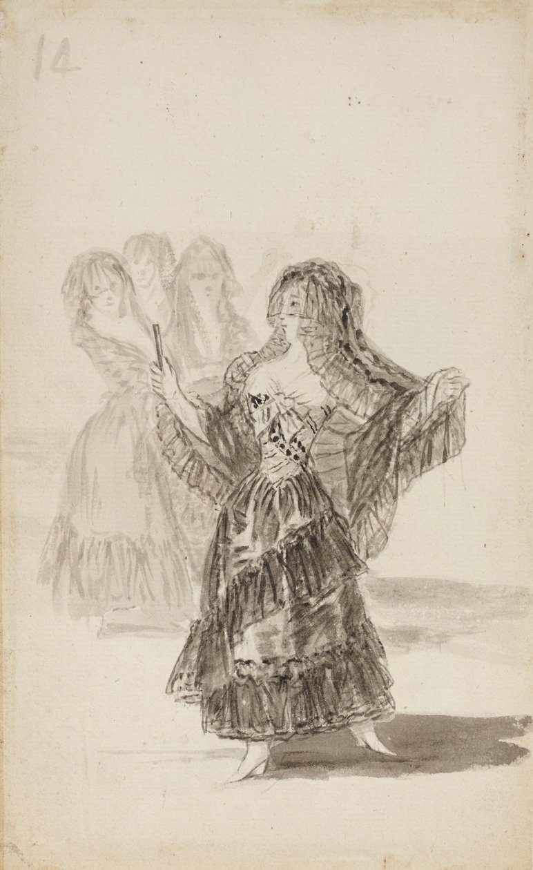 Ogarnięcie dwóch Majów (rekto); Maja Parading przed trzema innymi (verso) autorstwa Francisco de Goya