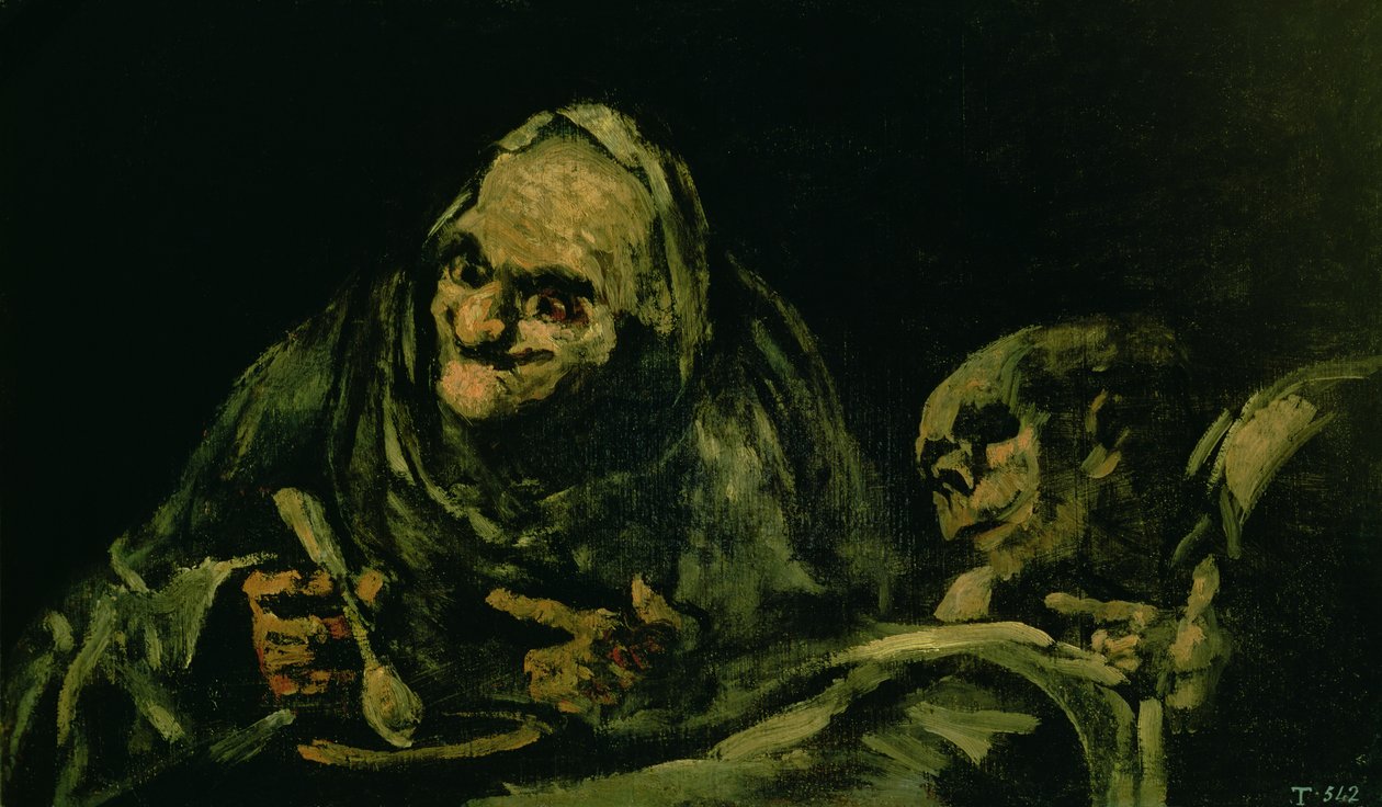 Dwóch starców jedzących, jeden z „czarnych obrazów”, 1819-23 autorstwa Francisco de Goya