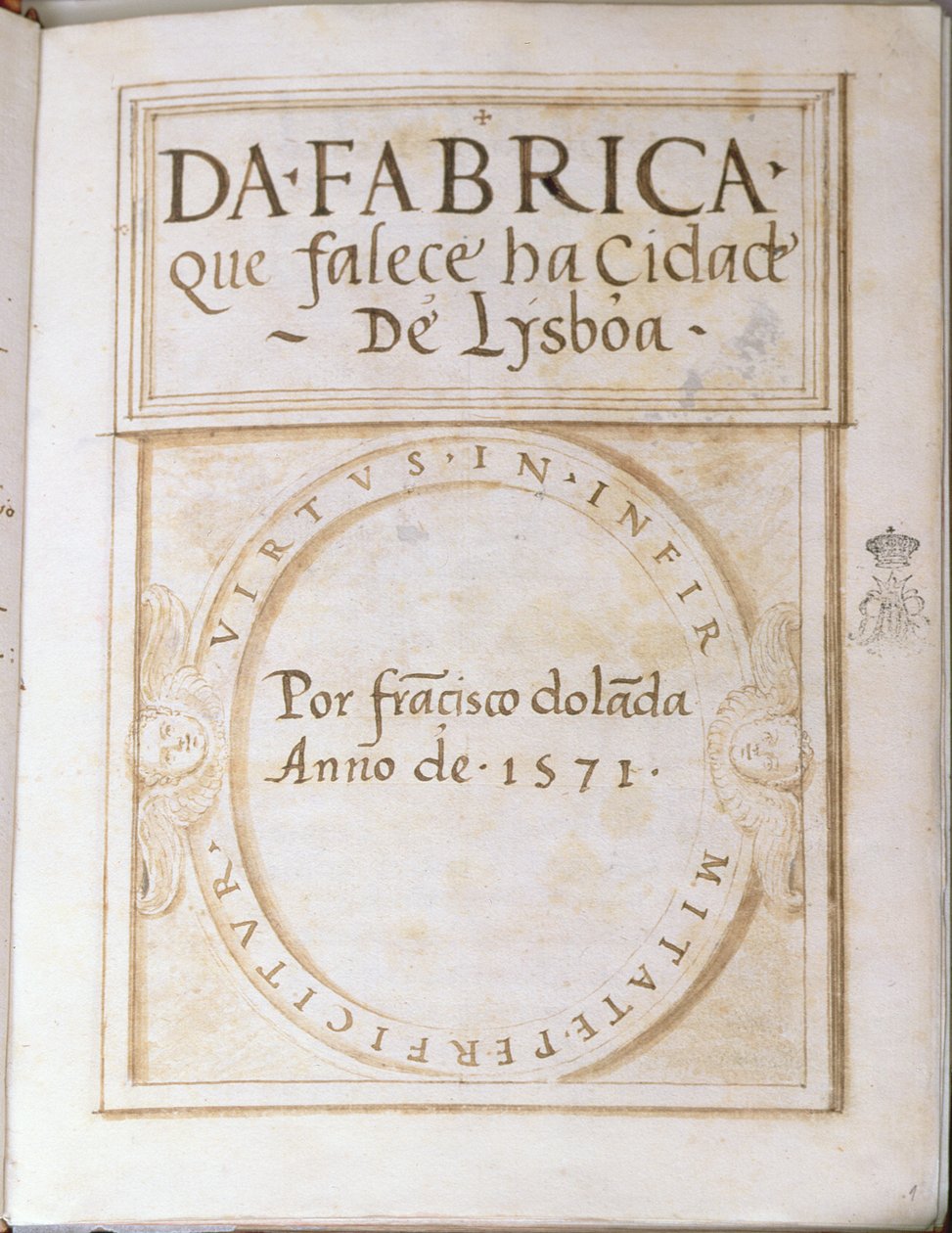 Strona 1 książki Z fabryki, która umiera w mieście Lysboa autorstwa Francisco Dolady, 1571 autorstwa Francisco Dolada