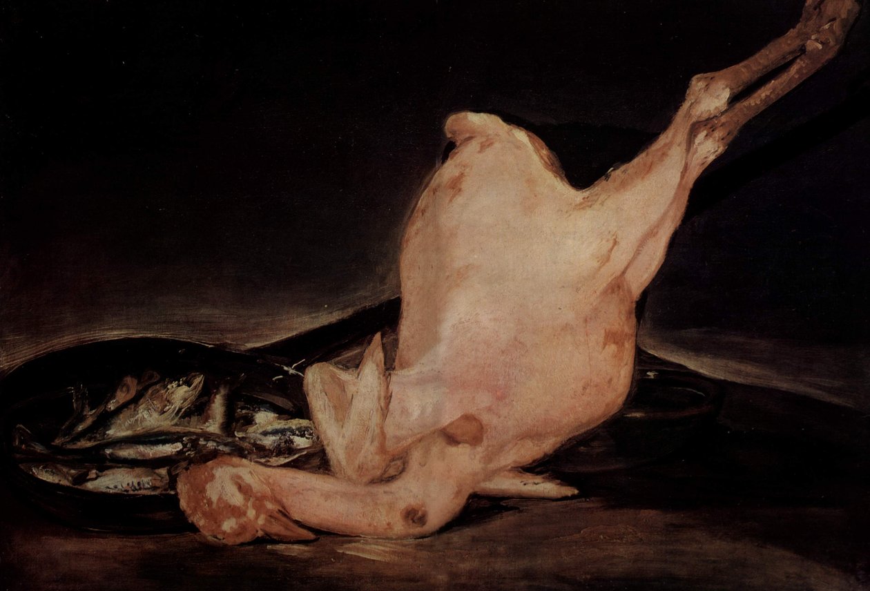 Martwa natura, oskubany indyk i patelnia z rybą autorstwa Francisco de Goya