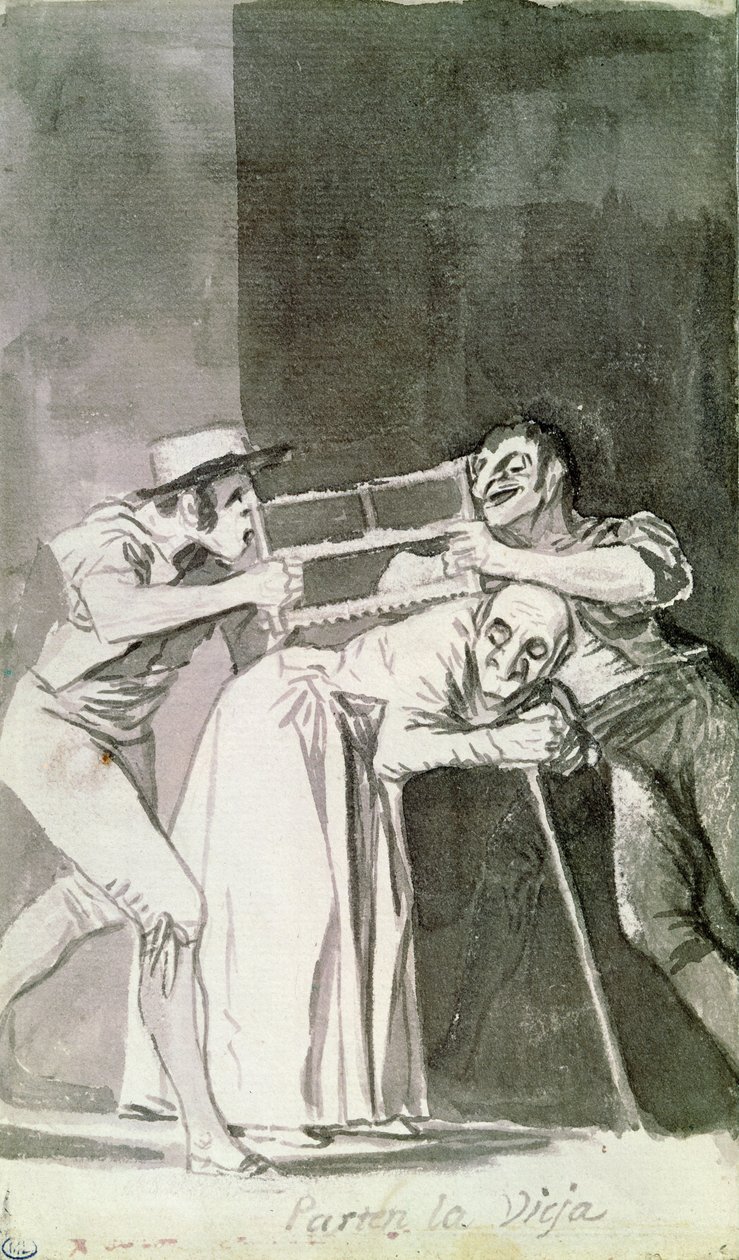 Cut the Old (Parten la vieja), ok.1810 (mycie w sepii) autorstwa Francisco de Goya