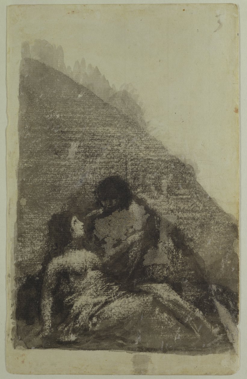 Kochankowie leżą razem w ciemności (czarny tusz i pranie na papierze) autorstwa Francisco de Goya