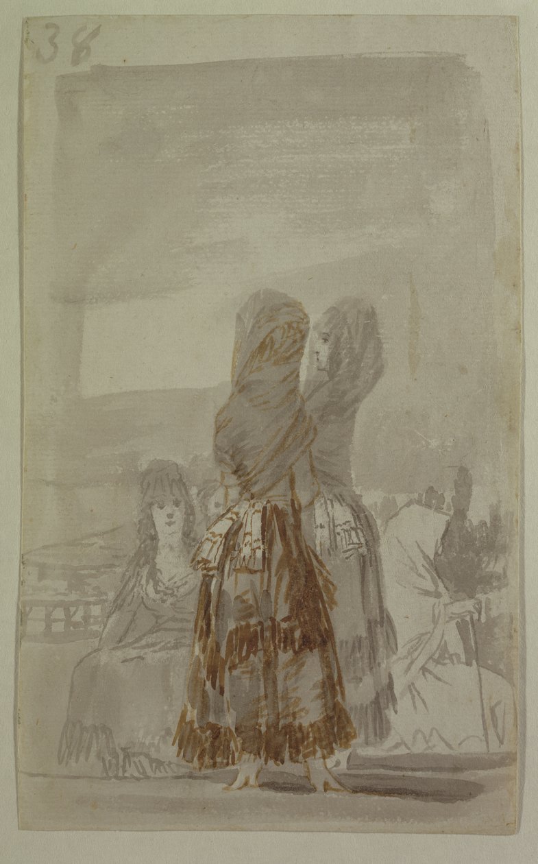 Majas paradujący na paseo (szaro-czarny ołówek na papierze) autorstwa Francisco de Goya