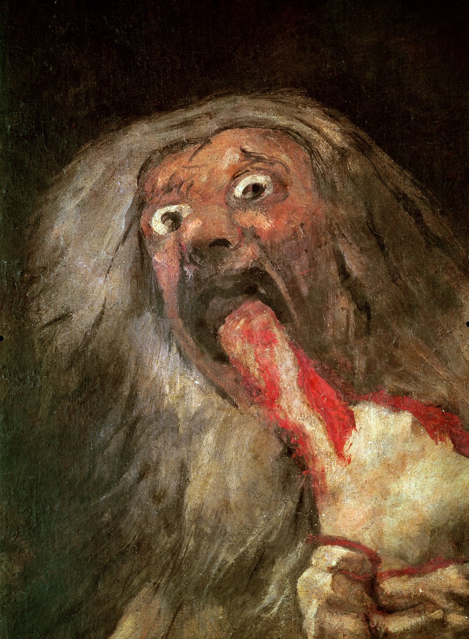 Saturn pożerający swojego Syna Szczegół głowy Saturna, ok. 1819-23 olejny mural przeniesiony na płótno autorstwa Francisco de Goya