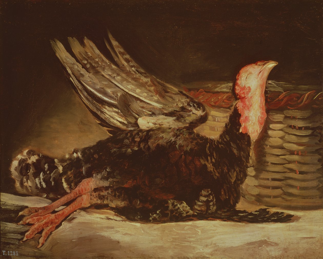 Martwa natura martwego indyka i wiklinowego kosza, 1806 autorstwa Francisco de Goya