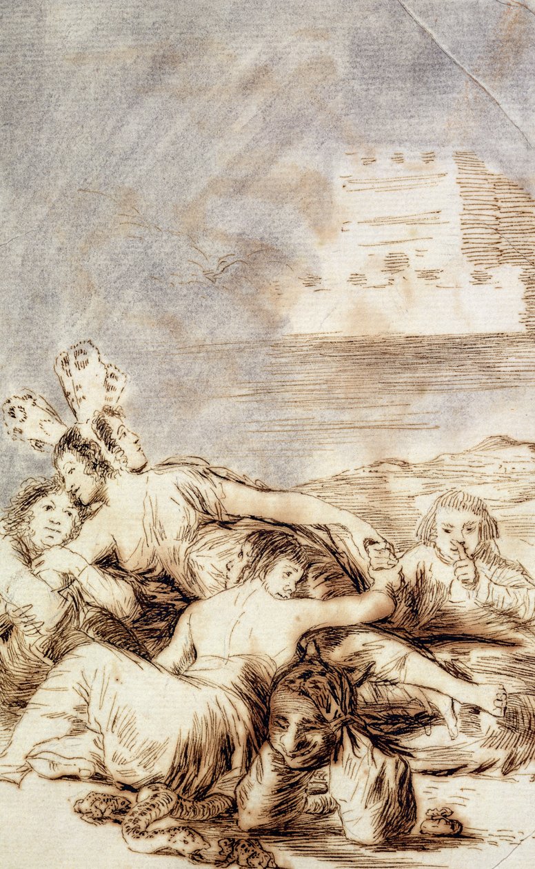 Księżna Alby, stłumiona płyta zatytułowana „Sny o kłamstwach i niestałości”, z serii „Los Caprichos”, 1797-99 autorstwa Francisco de Goya