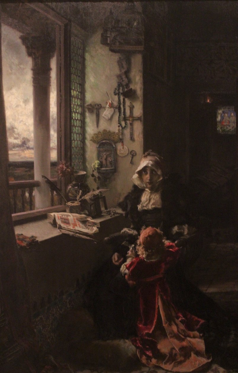 Królowa Juana la Loca, odosobniona w Tordesillas z córką Infantką Doña Catalina autorstwa Francisco Pradilla y Ortiz