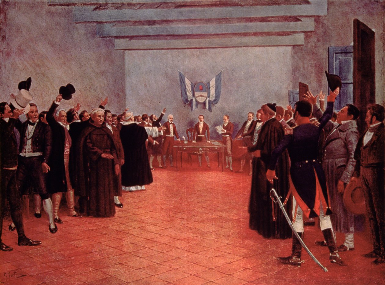 Kongres Tucuman, Deklaracja Niepodległości Argentyny od Hiszpanii w 1816 r. (lito kolorowe) autorstwa Francisco (after) Fortuny