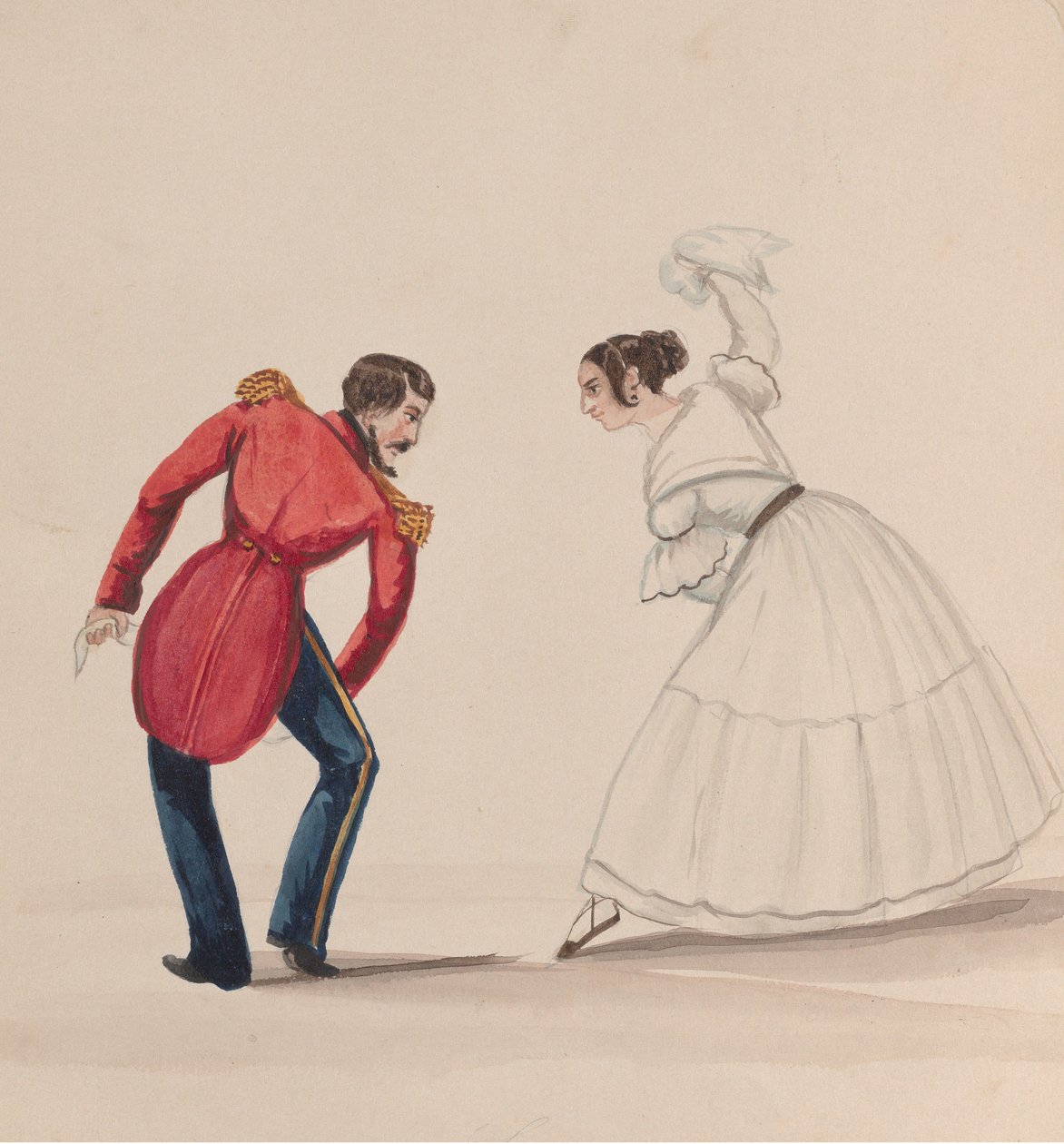 Peruwiański mężczyzna i kobieta tańczący na Zamacueca, z grupy rysunków przedstawiających..., ca. 1848. autorstwa Francisco