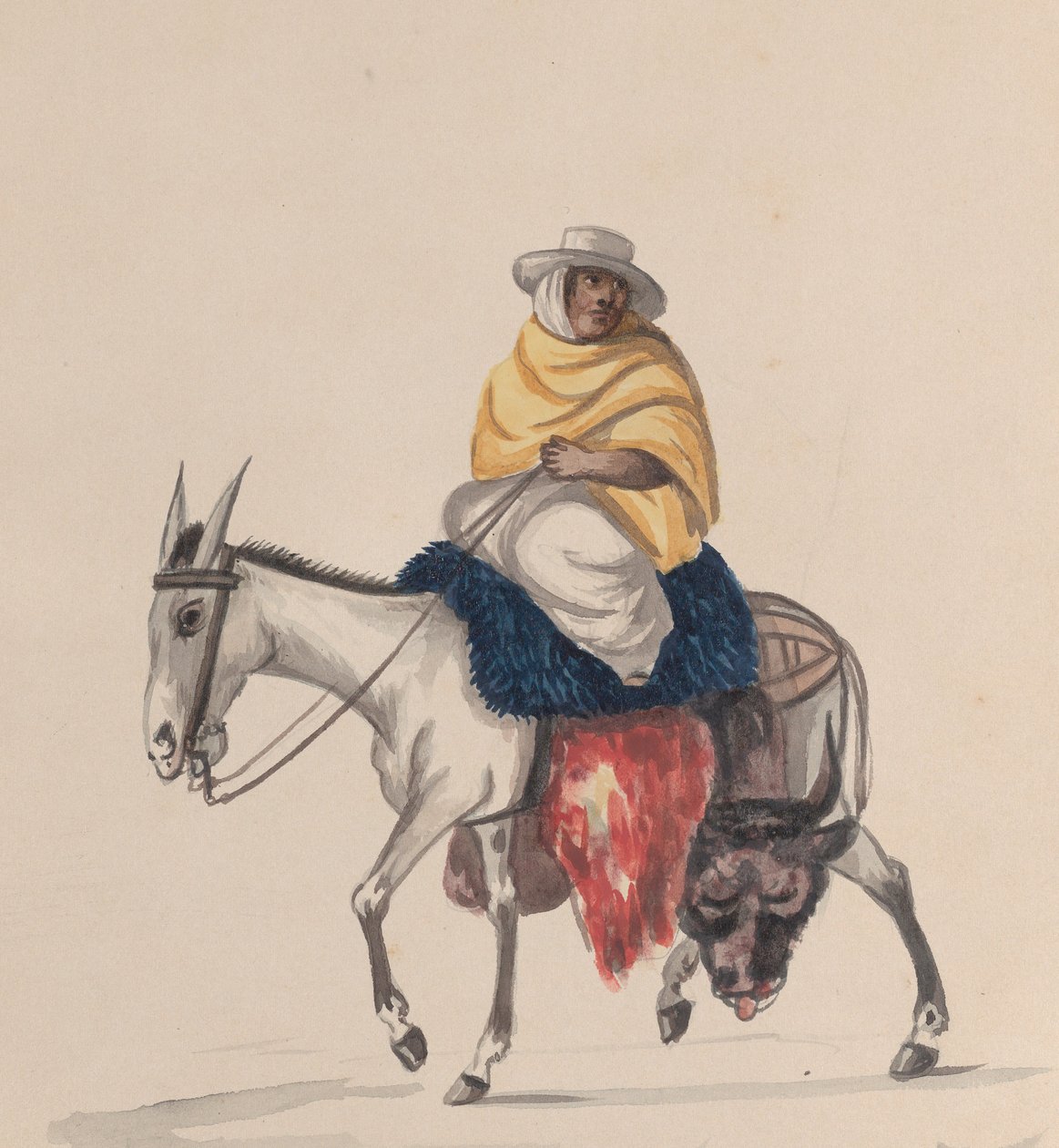 Rzeźnik na osiołku, z grupy rysunków przedstawiających strój peruwiański, ca. 1848. autorstwa Francisco