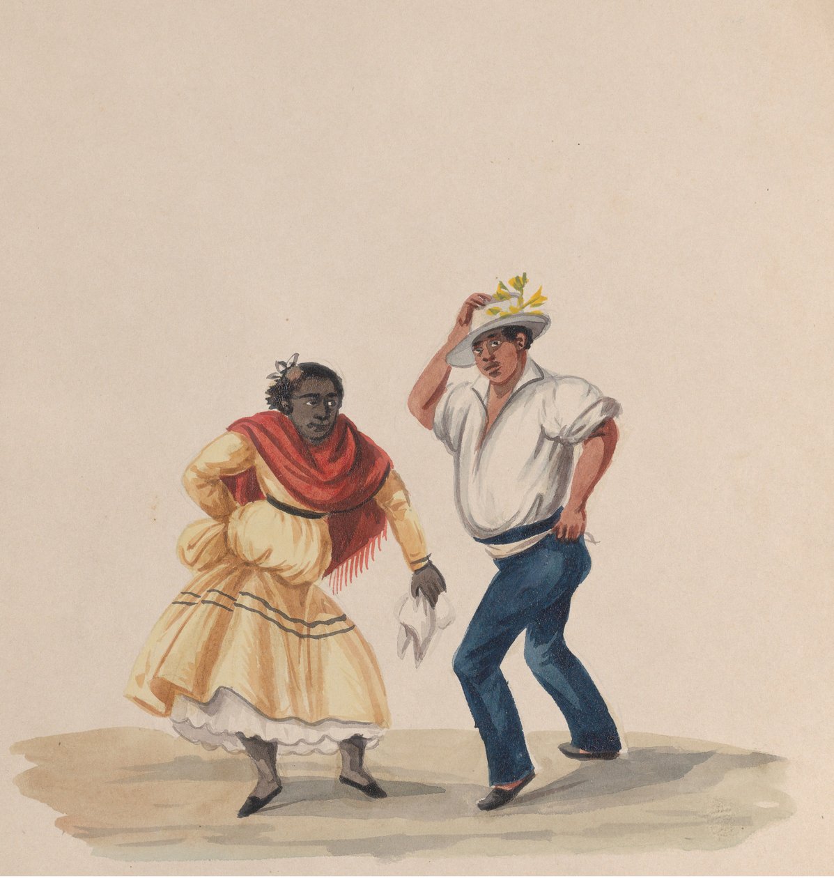 Tańczący mężczyzna i kobieta z grupy rysunków przedstawiających strój peruwiański, 1848 r. autorstwa Francisco