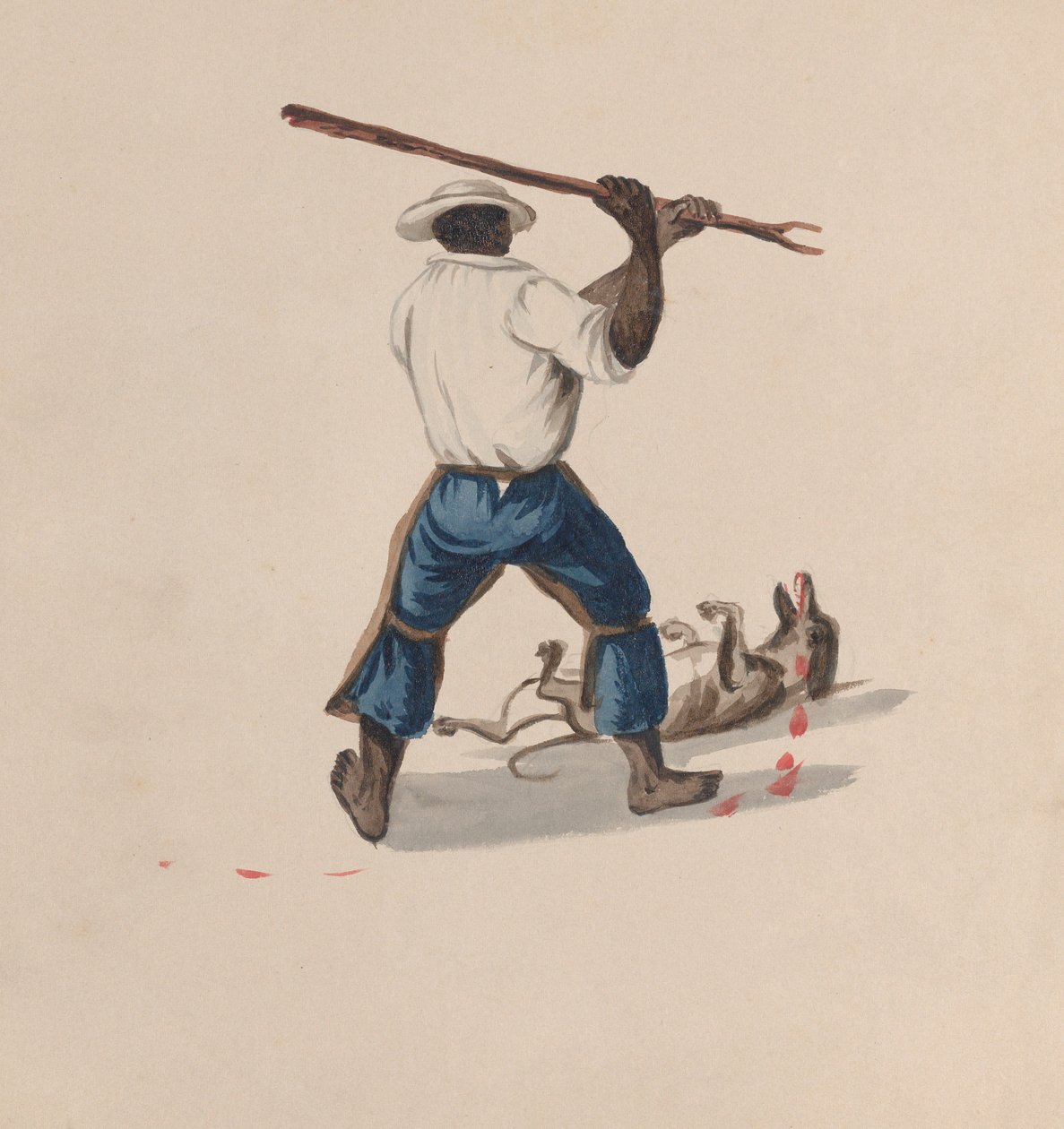 Mężczyzna oglądany od tyłu bijący psa kijem, z grupy rysunków przedstawiających..., ok. godz. 1848 autorstwa Francisco