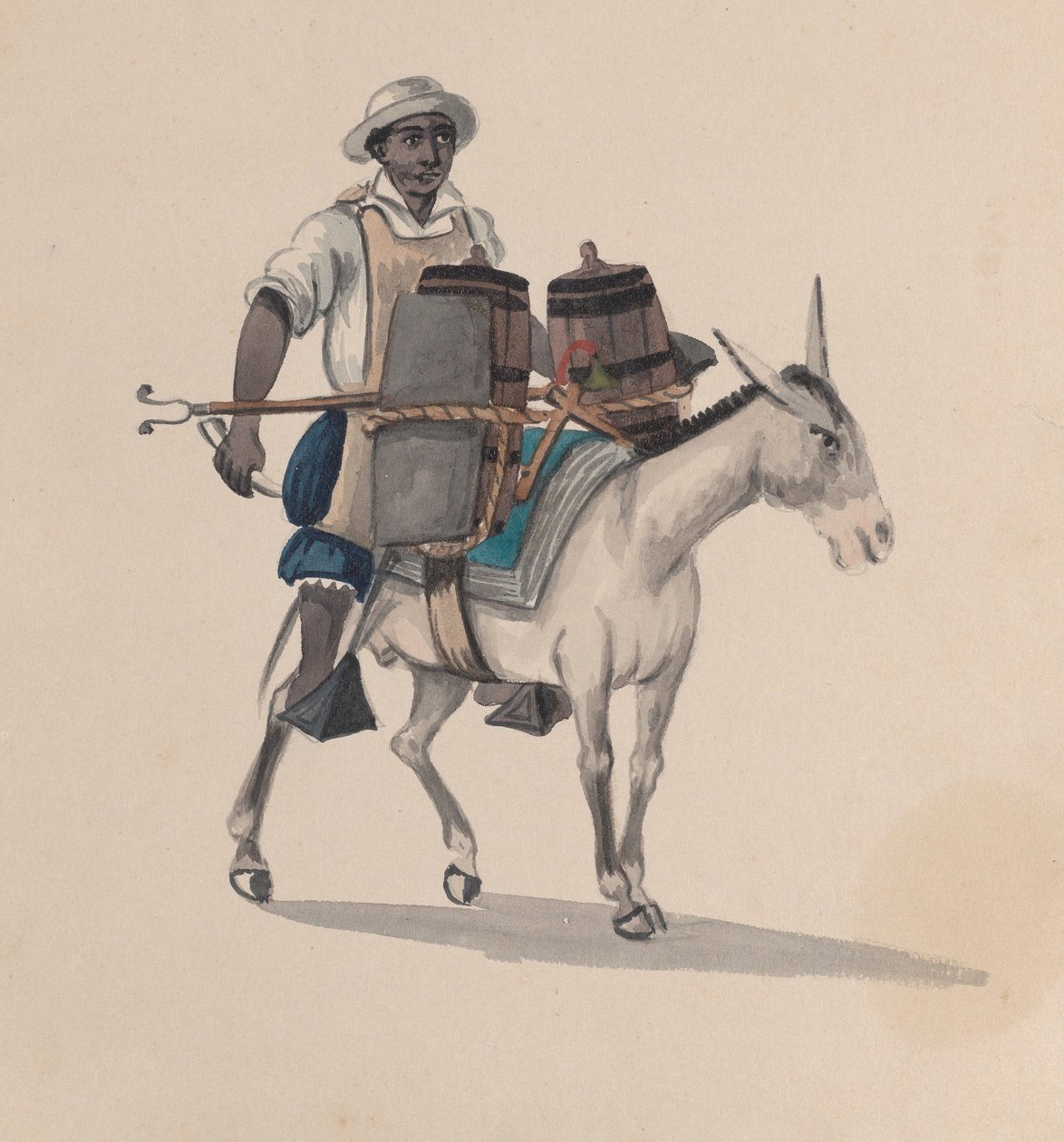 Woźnica jadący na osiołku, z grupy rysunków przedstawiających strój peruwiański, ca. 1848. autorstwa Francisco