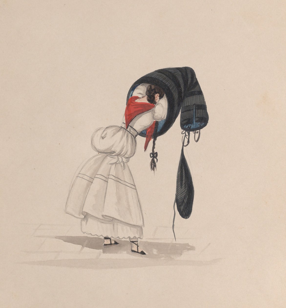 Kobieta zakładająca saya, oglądana od tyłu, z grupy rysunków przedstawiających..., ca. 1848. autorstwa Francisco