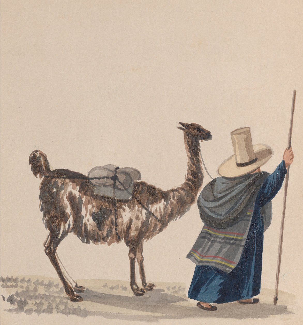 Kobieta spacerująca z lamą, z grupy rysunków przedstawiających strój peruwiański, ok. 1900 r. 1848. autorstwa Francisco