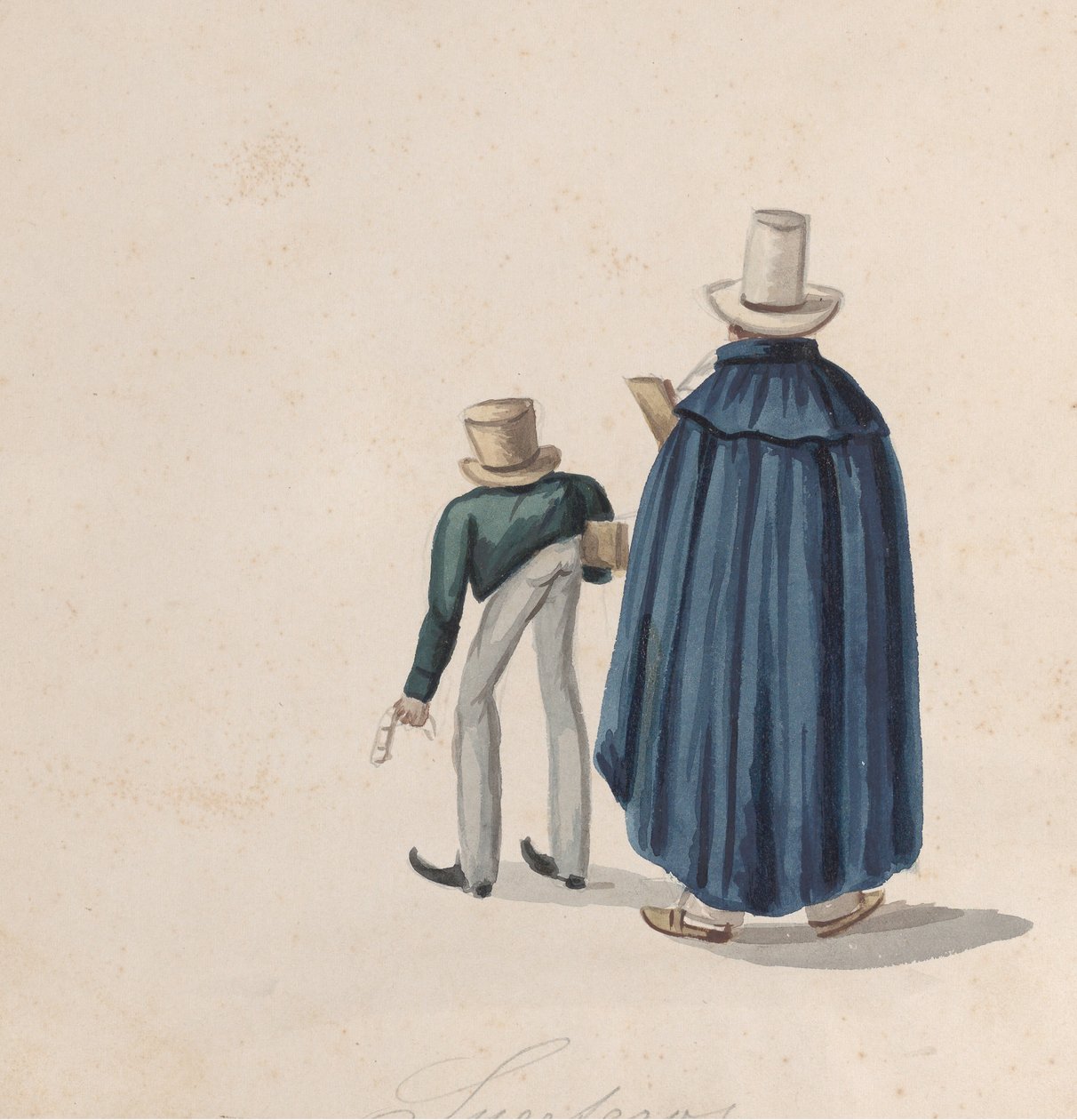Dwie peruwiańskie wróżki w cylindrach oglądane od tyłu, z grupy..., ca. 1848. autorstwa Francisco