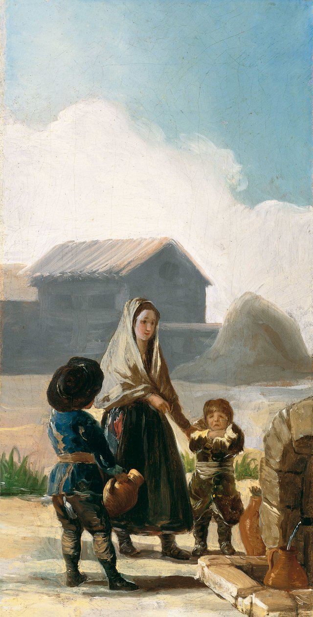 Kobieta i dwoje dzieci przy fontannie autorstwa Francisco de Goya