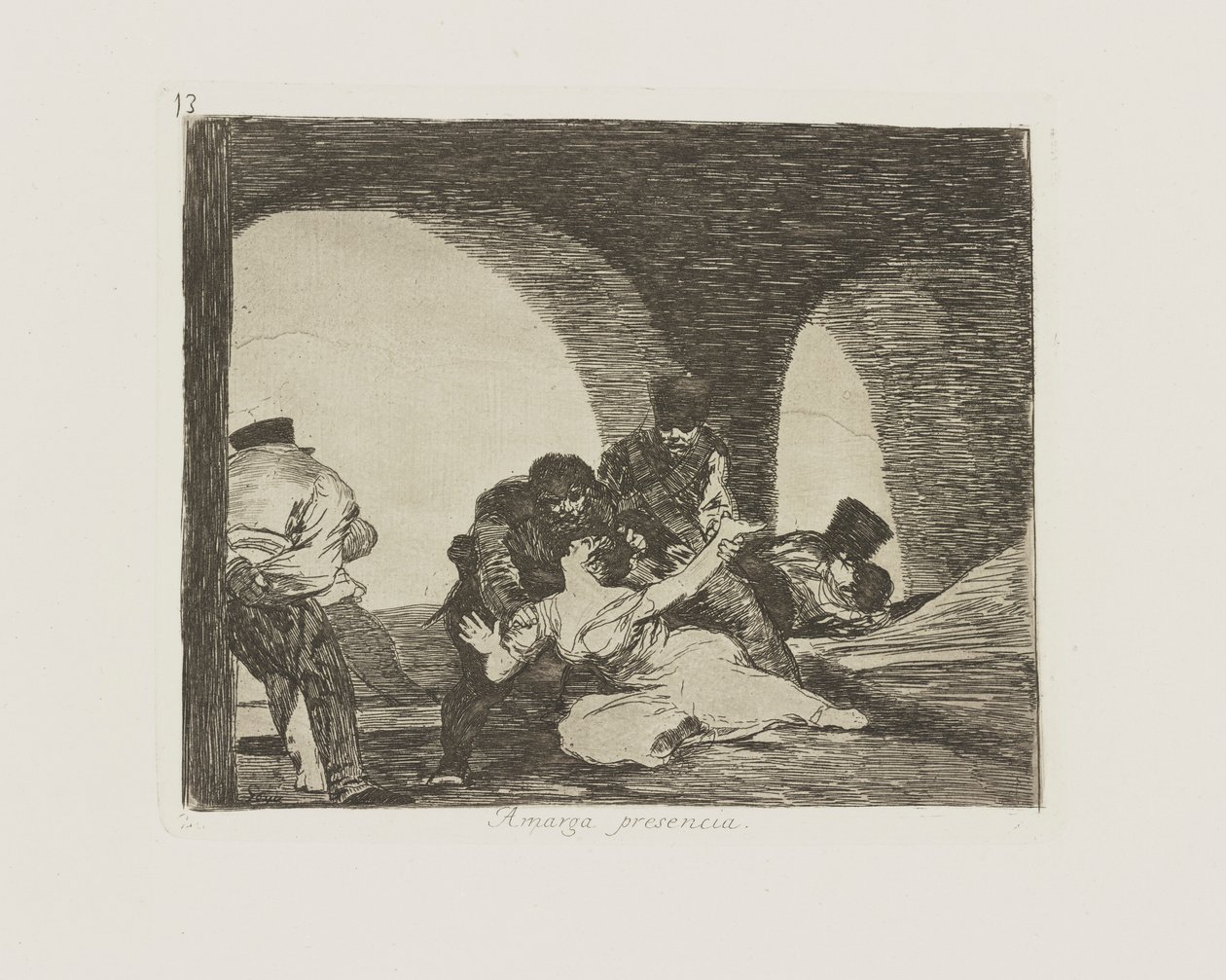 gorzka obecność. (Gorzko być obecnym.), pl. 13 z cyklu Katastrofy wojny autorstwa Francisco de Goya