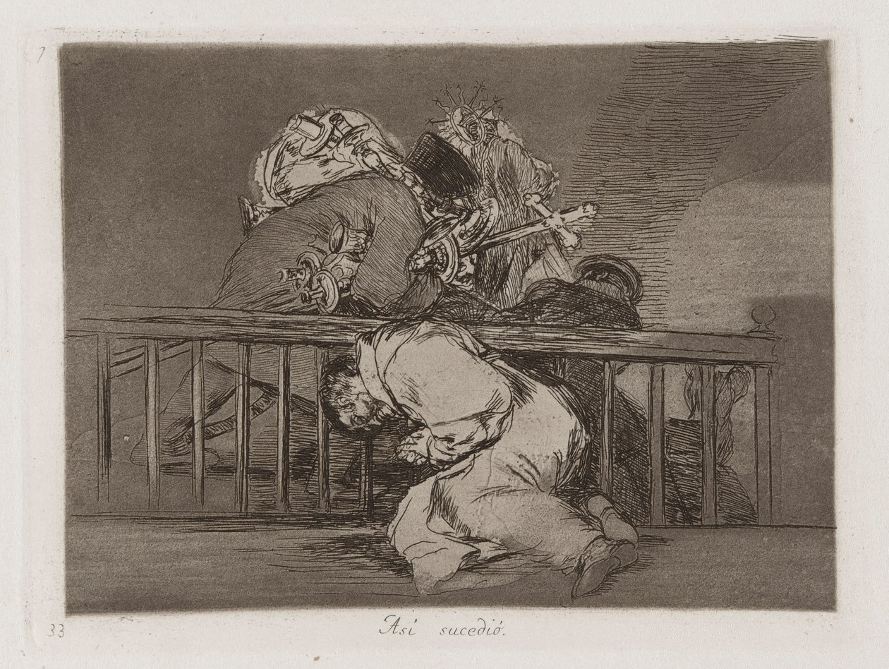 Jak? sucedi? (Tak to się stało), płyta 47 z Los desastres de la guerra (Klęski wojny) autorstwa Francisco de Goya