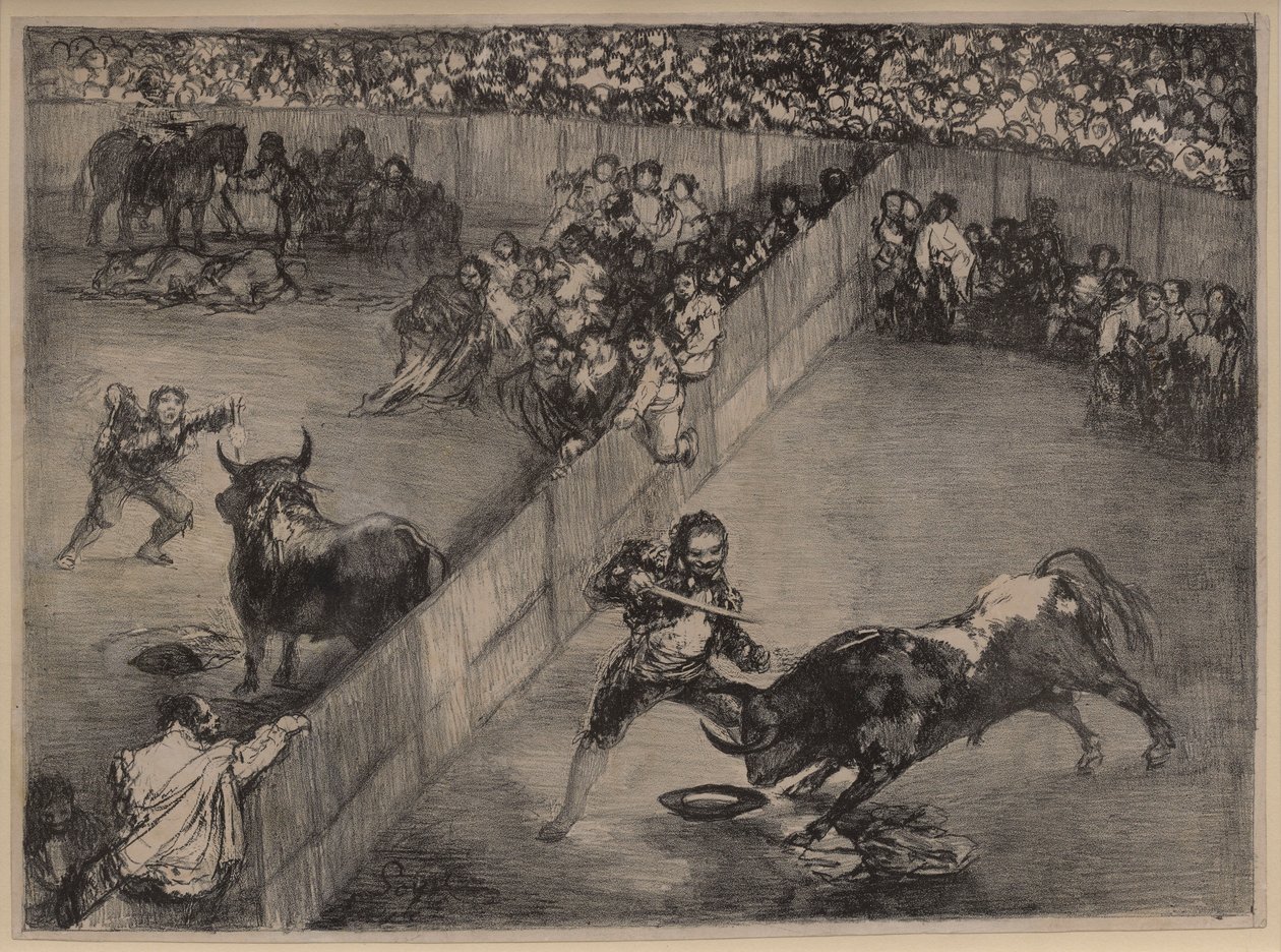 Walka byków w podzielonym pierścieniu autorstwa Francisco de Goya