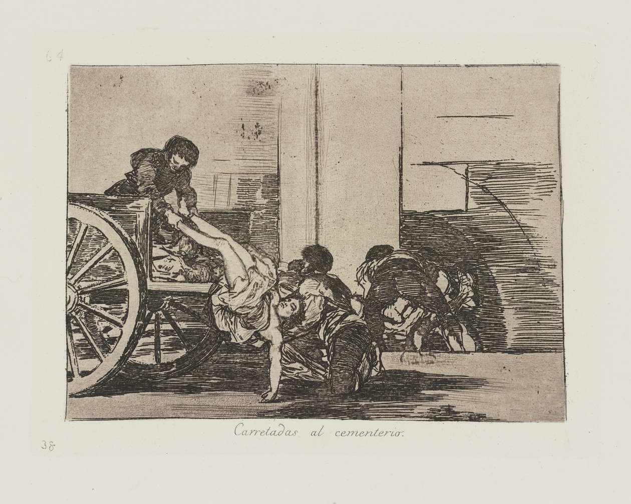 Drogi na cmentarz. (Wozy na Cmentarz.), pl. 64 z cyklu Katastrofy wojny autorstwa Francisco de Goya