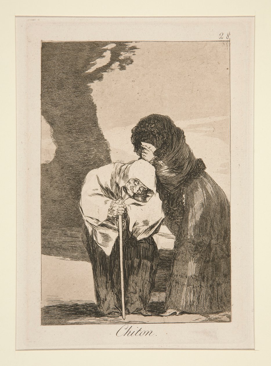 Chiton (Cisza), pl. 28 z cyklu Los caprichos autorstwa Francisco de Goya