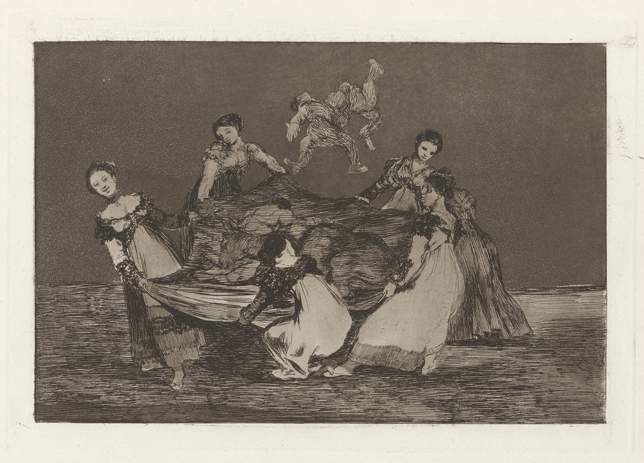 Kobiece szaleństwo, znane również jako Cięższy niż martwy osioł, z serii Los absurdy (Los proverbios) autorstwa Francisco de Goya