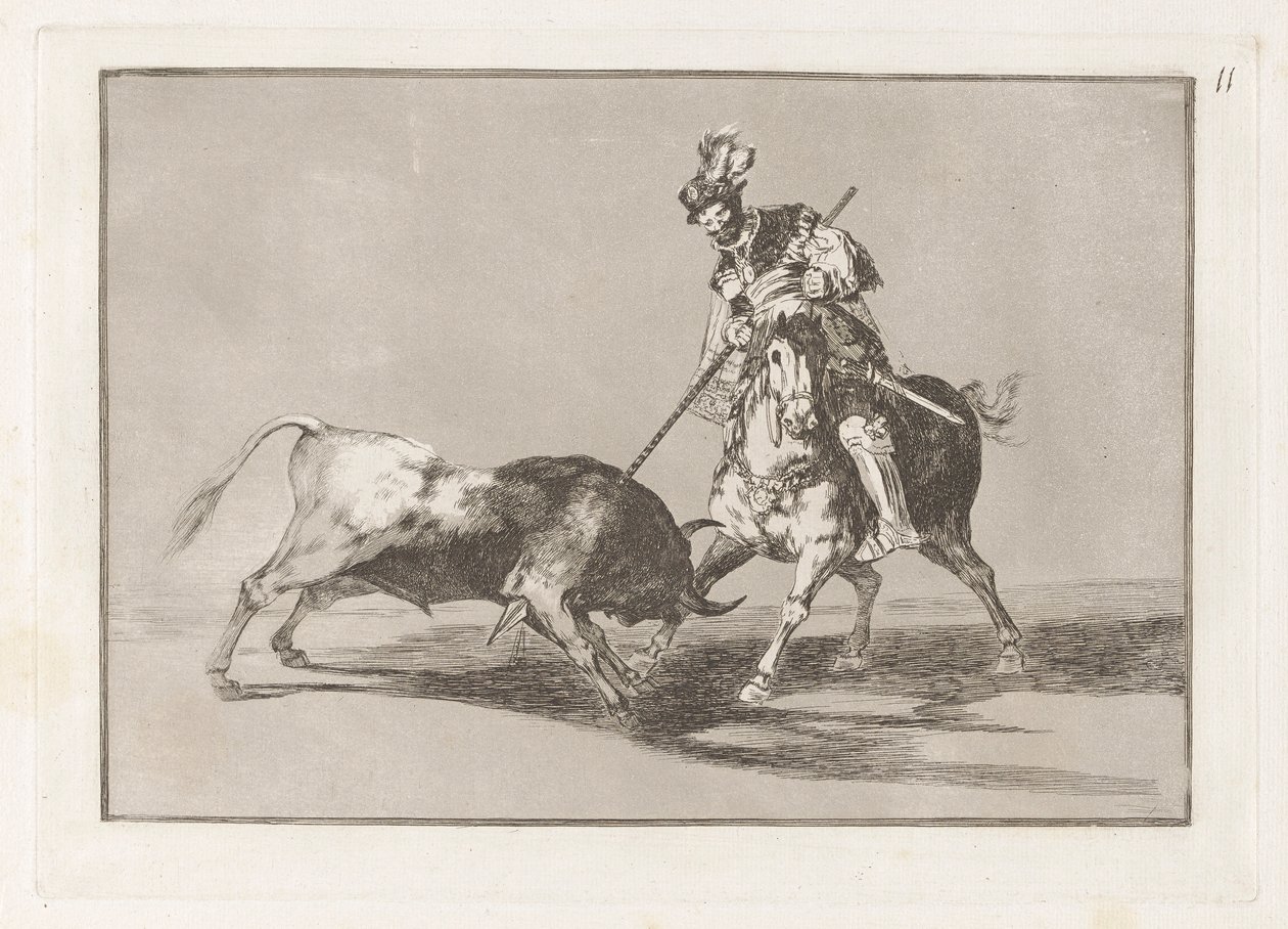 El Cid Campeador przebija innego byka (The Cid Campeador przebija innego byka), płyta 11 z La tauromaquia autorstwa Francisco de Goya