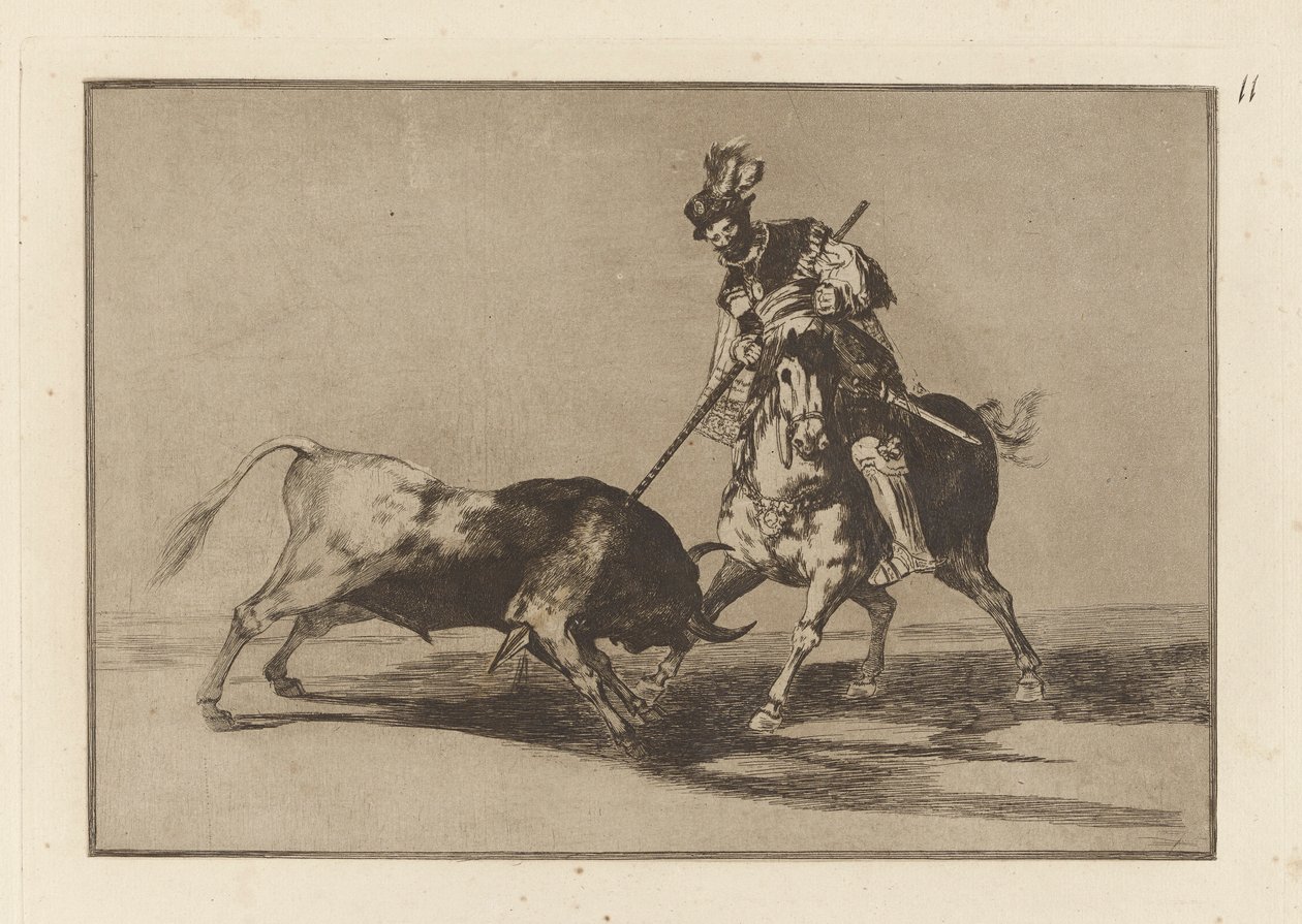 El Cid Campeador przebija innego byka (The Cid Campeador przebija innego byka), płyta 11 z La tauromaquia autorstwa Francisco de Goya