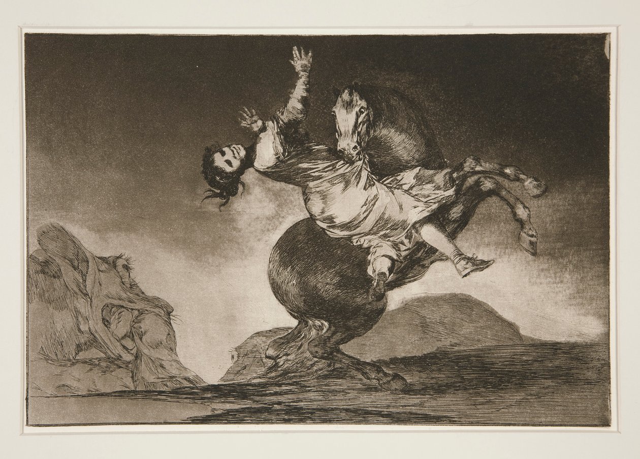 Koń drapieżny (Porywacz koni), pl. 10 z serii Przysłów autorstwa Francisco de Goya