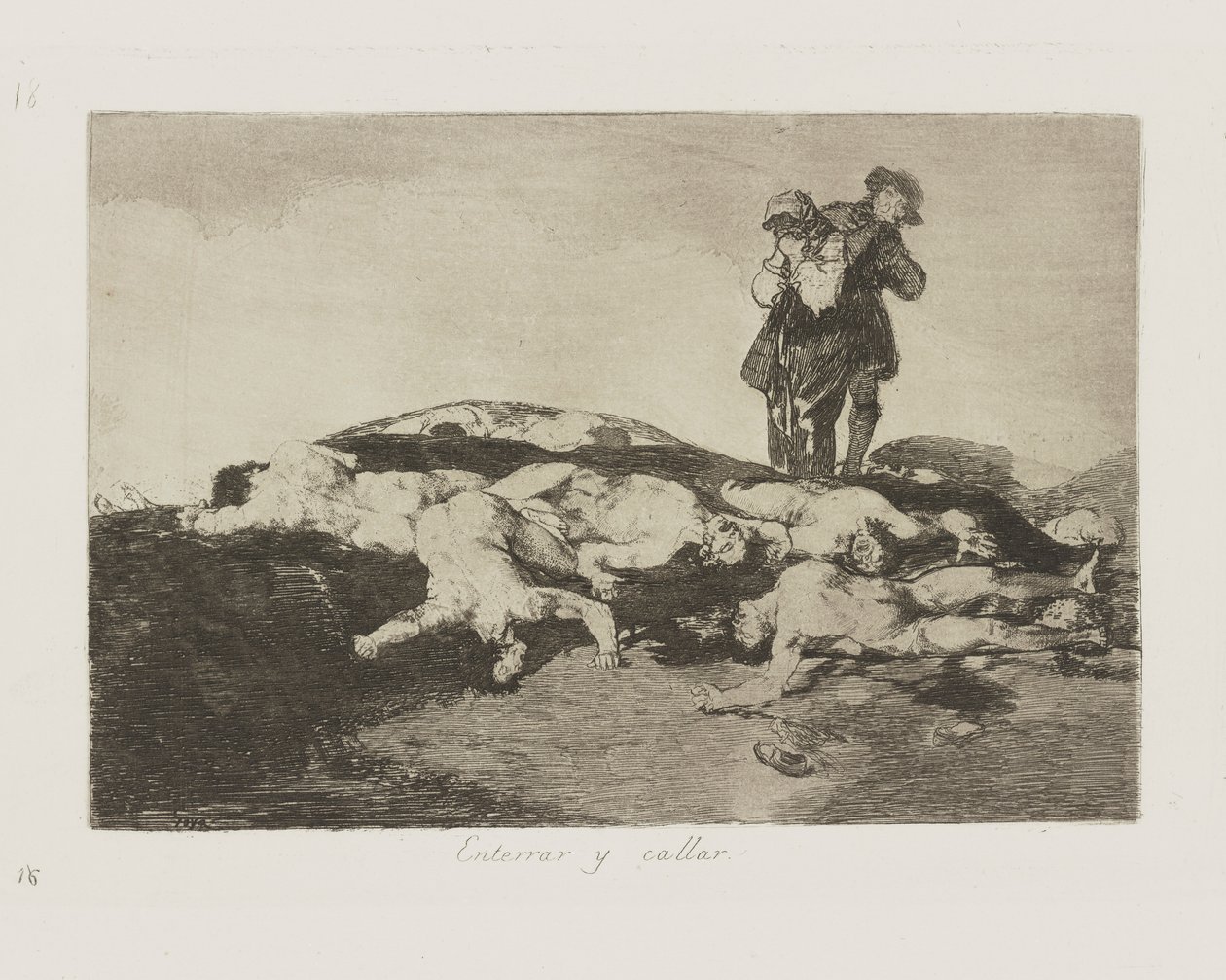 Zakop i zamknij się. (Pochowajcie ich i zachowajcie spokój.), pl. 18 z cyklu Katastrofy wojny autorstwa Francisco de Goya
