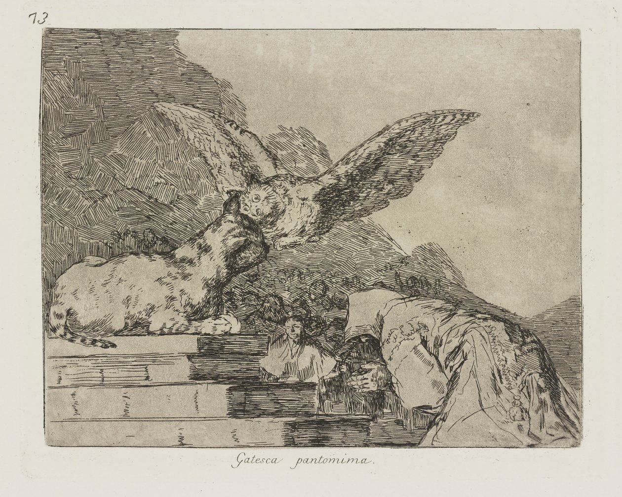 Gatesowska pantomima. (Koci Pantomima.), pl. 73 z cyklu Katastrofy wojny autorstwa Francisco de Goya