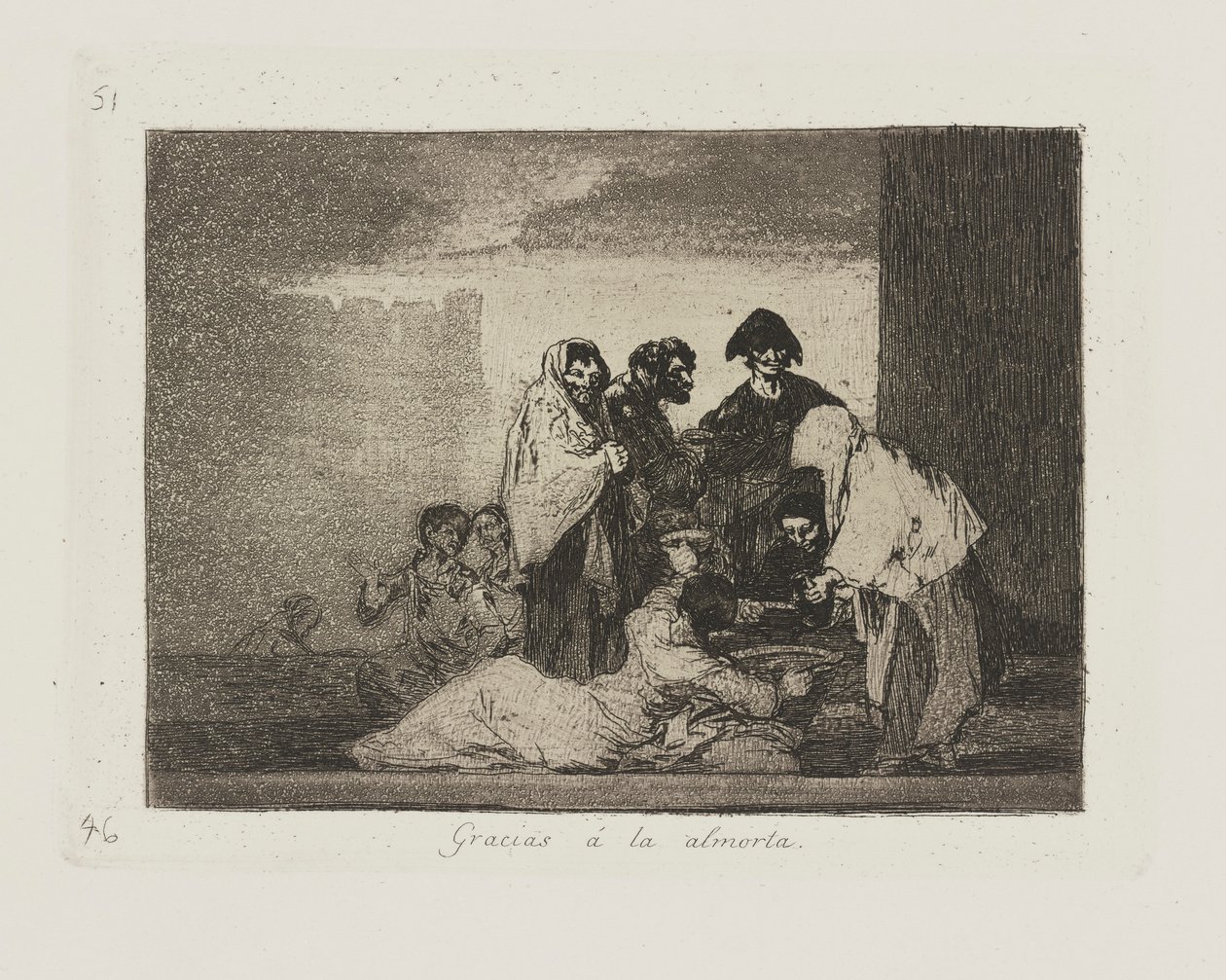 Dziękuję Ci ? groszek (Dzięki Millett.), pl. 51 z cyklu Katastrofy wojny autorstwa Francisco de Goya
