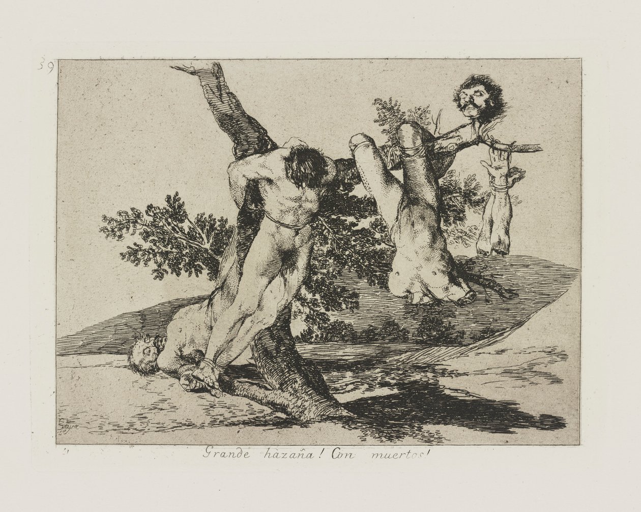 Wielkie wyczyn?a! Z martwymi! (Bohaterski wyczyn! Z trupami!), pl. 39 z cyklu Katastrofy wojny autorstwa Francisco de Goya