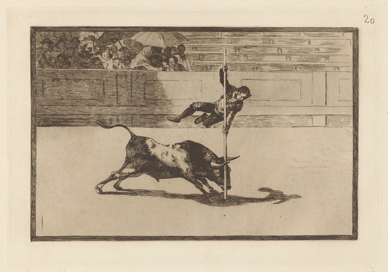 Lekkość i śmiałość Juanito Apinani w [Pierścieniu] w Madrycie, płyta 20 z La Tauromaquia autorstwa Francisco de Goya