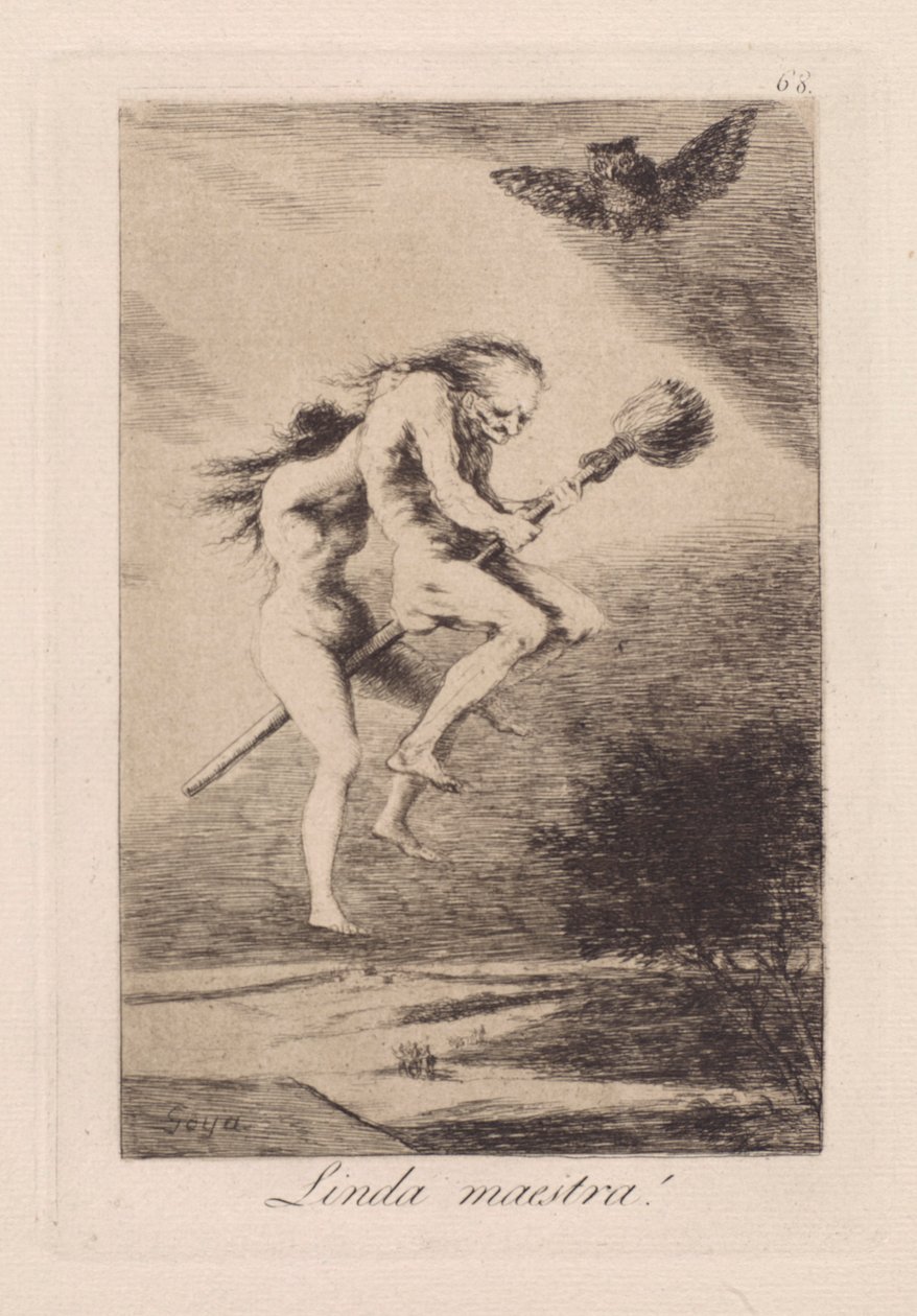 Linda maestra! (Ładna nauczycielka!), pl. 68 z serii Los caprichos autorstwa Francisco de Goya