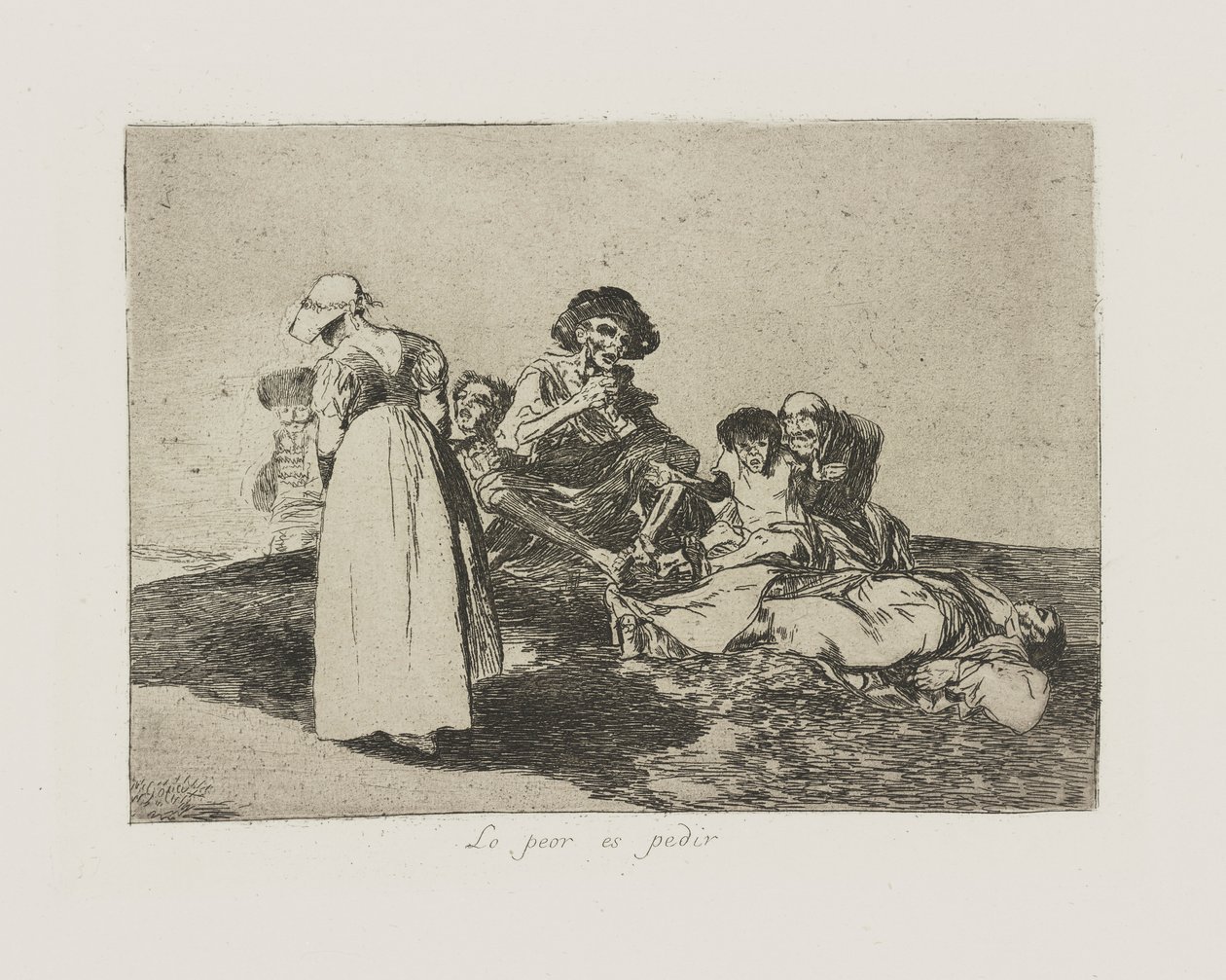 Najgorsze jest pytanie. (Najgorzej żebrać), pl. 55 z cyklu Katastrofy wojny autorstwa Francisco de Goya