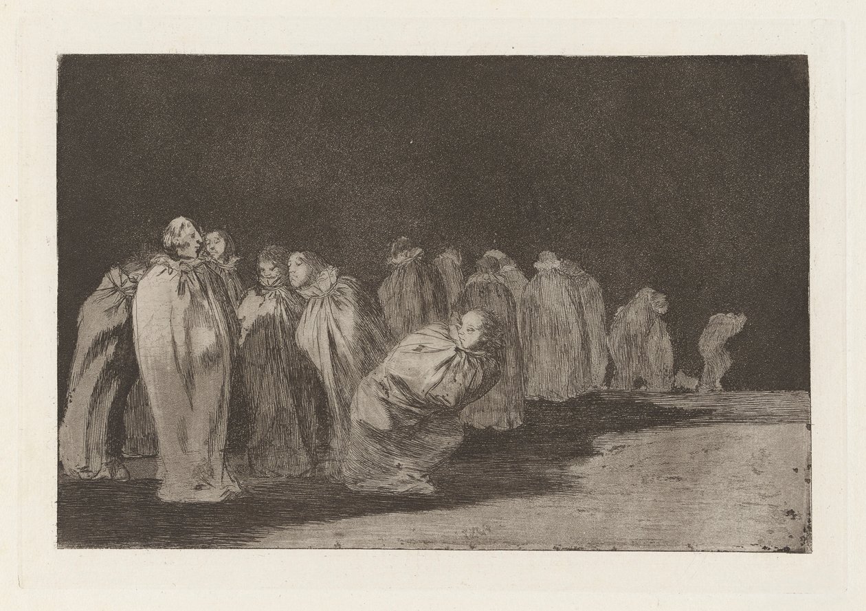 Los ensacados (Mężczyźni w workach), znany również jako So el sayal, hay al (Istnieje coś pod workiem), z serii Los disparates (Los proverbios) autorstwa Francisco de Goya